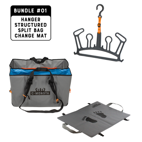 Bundle #01: grey wetsuit hanger, Structured Split Bag V3 and changing mat