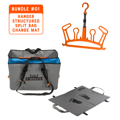 Bundle #01: orange wetsuit hanger, Structured Split Bag V3 and changing mat