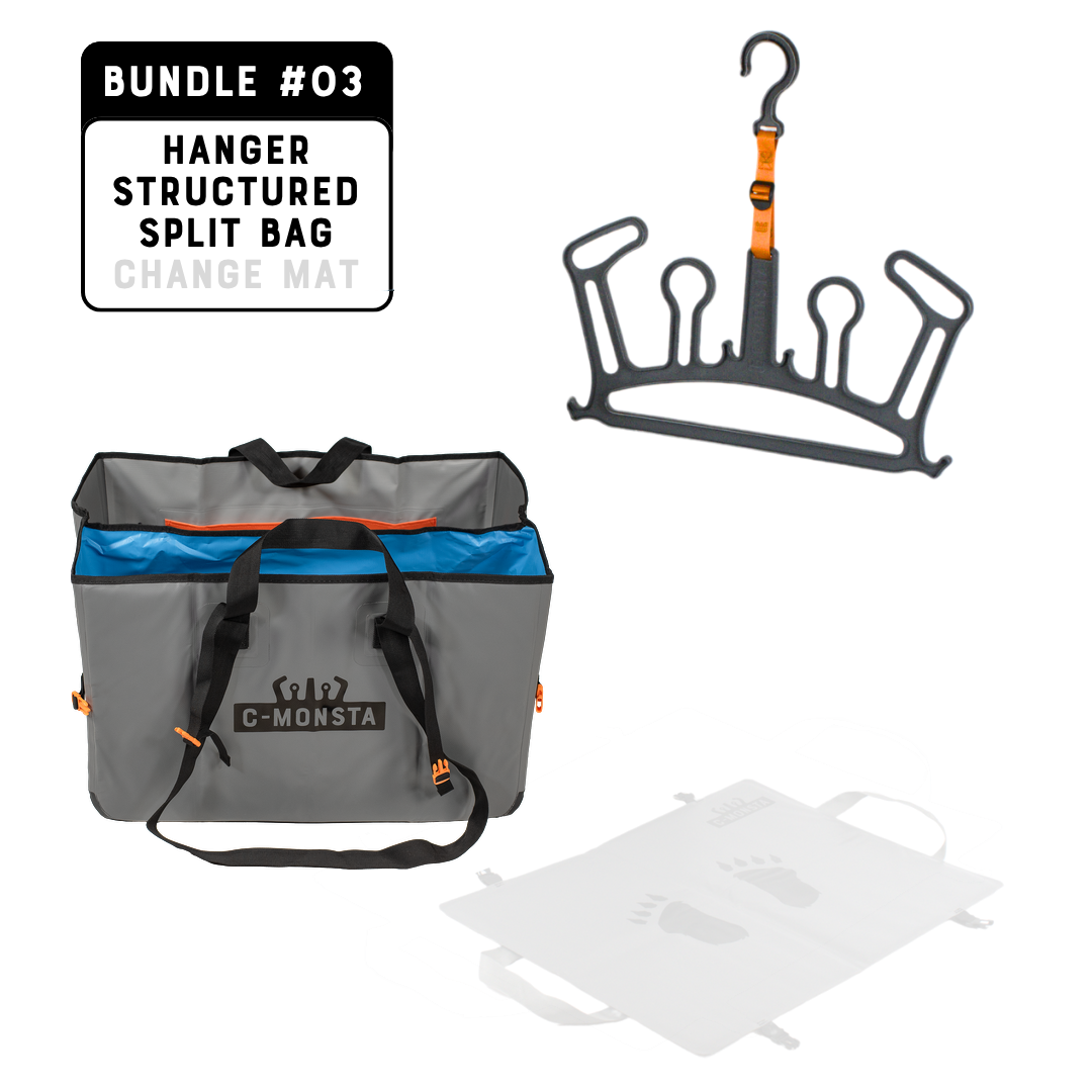 Bundle #03: grey wetsuit hanger and Structured Split Bag V3