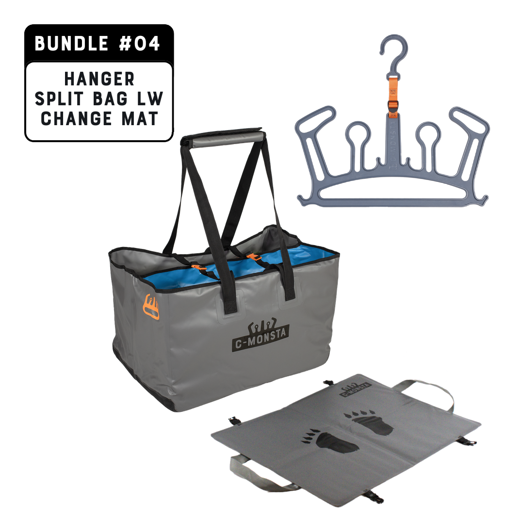 Bundle #04: grey wetsuit hanger, Lightweight Split Bag V3 and changing mat